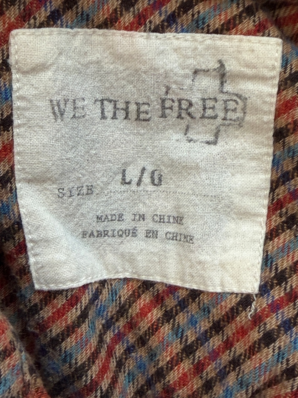 We The Free Womens Boho Rustic Plaid Flannel Mixed Media Shirt Size L Raw Hem - Picture 2 of 9
